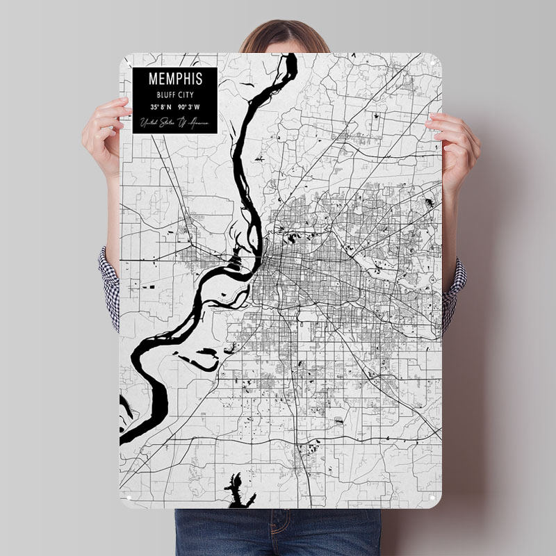 Custom Map Poster - Memphis TN ABD Teneke Işaretleri Harita