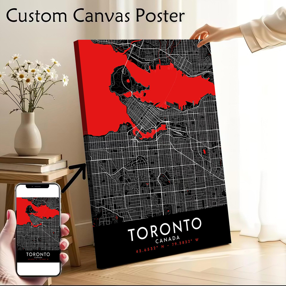 Custom Map Poster - Toronto Karanlık Harita Kanvas Duvar Sanatı