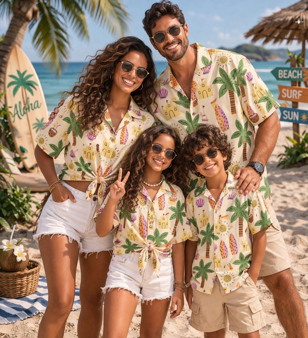 Family Tree Print - Hawaii Çocuk Gömleği Bitki Çiçek Hindistan