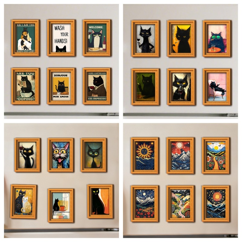 Engraved Wood Frame - 6 adet/takım ahşap buzdolabı mıknatısı sanat