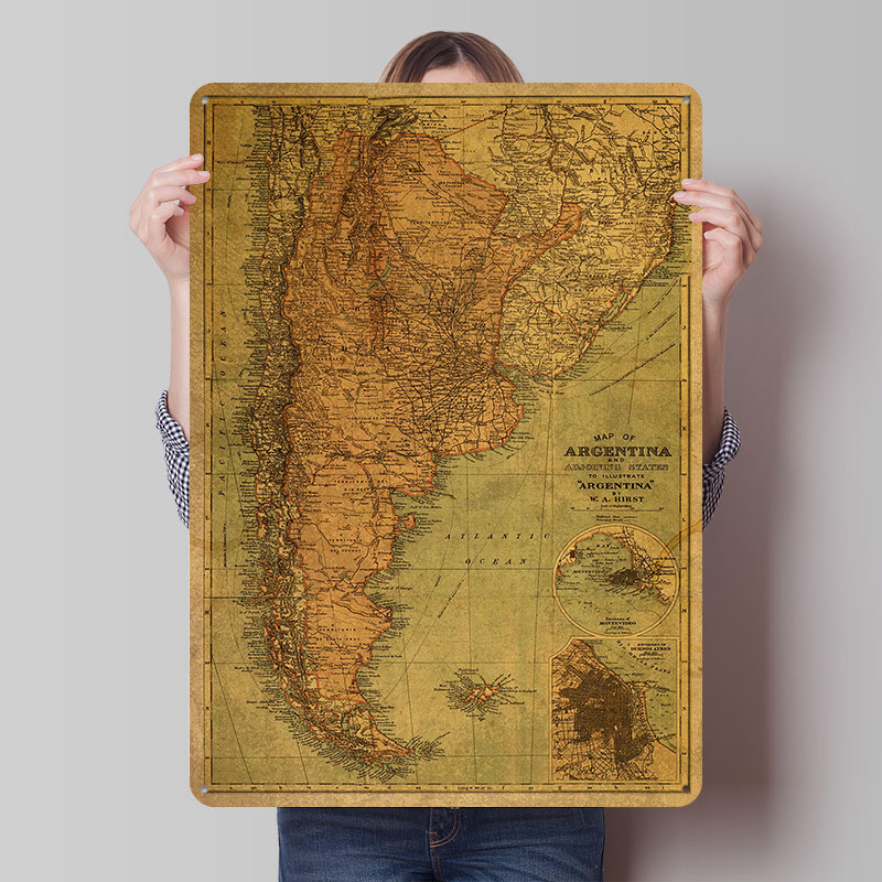 Custom Map Poster - Arjantin'in Vintage Haritası Teneke Poster Özelleştirilmiş