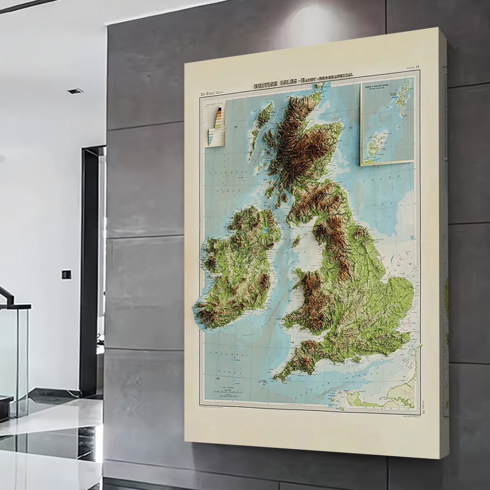 3D kabartma haritası 1922 İngi - Custom Map Poster incelemesi ve fiyatı