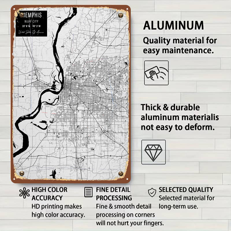 Memphis TN ABD Teneke Işaretle - Custom Map Poster incelemesi ve fiyatı